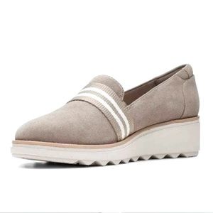 Clark’s Sharon Bay Suede Wedge Slip On Loafers,  Collection by Clarks Loafers